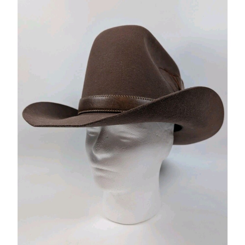 Eddy Bros Cactus Brown Wool Felt Cowboy Feather Hat Size 7 1/4 Western Ranch USA